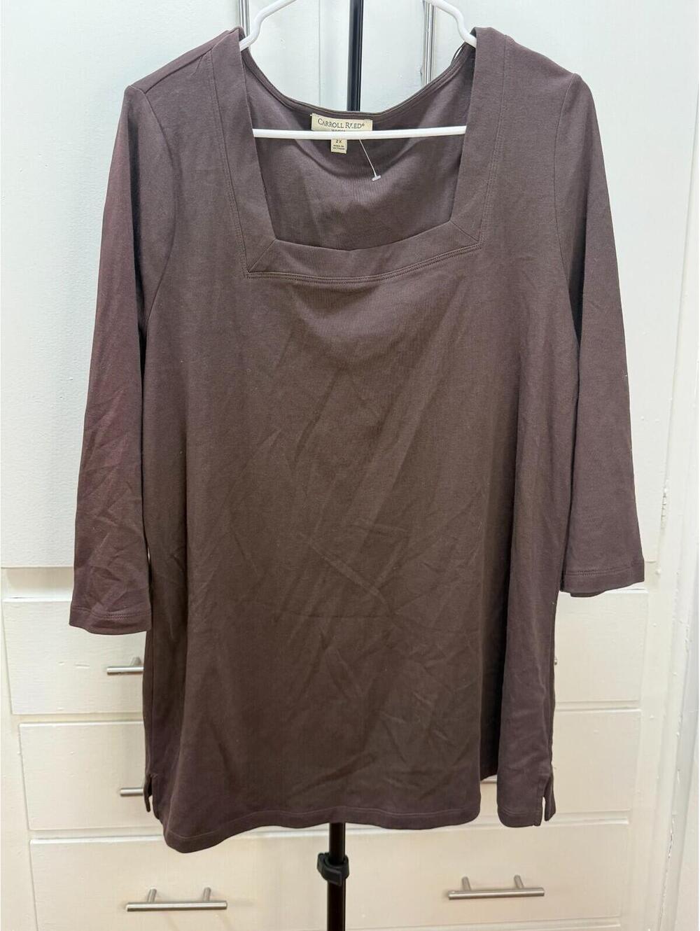 Carroll Reed Brown Square Neck Long Sleeve Top Women’s 2X